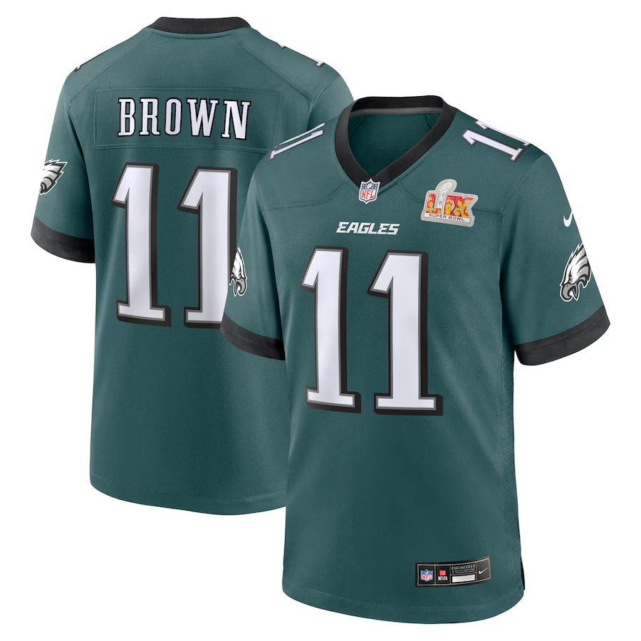 Men's Philadelphia Eagles A.J. Brown #11 Midnight Green Super Bowl LIX Jersey